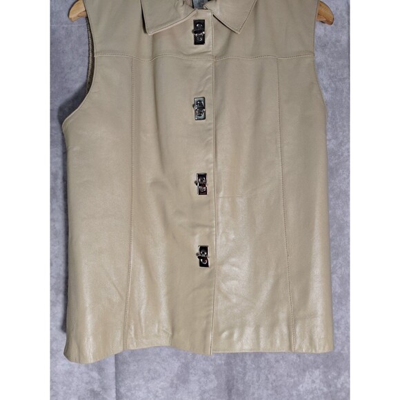 LISA INTERNATIONAL Lamb Skin Leather Sweater Vest Women's L Beige Button Up Y2K - Picture 4 of 9